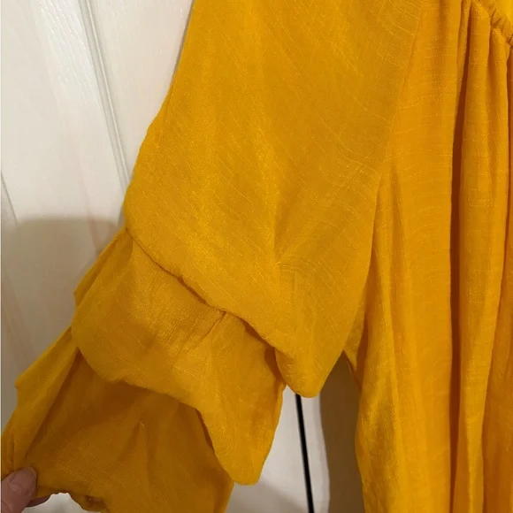2X Mustard Yellow Ruffled Sleeve Dress - Picture 3 of 4